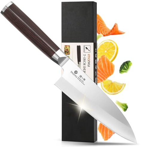 imarku 7 Inch Deba Knife,Ultra Sharp Sushi Knife,Ultimate Japanese Kitchen Knife with Stainless Steel Single Bevel,Fish Fillet Knifes for Fish Cutting with Ergonomic Wood Handle, Fathers Day