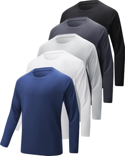 YOIOWVY Men's Long Sleeve T-Shirts 3/5/7 Pack UPF50+UV Sun Protection Breathable Sports Shirts Quick Drying Running Tshirts for Men Tops