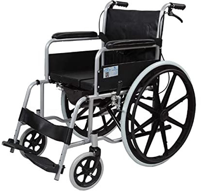 ZJHFFFGD wheelchairs Schwarzer selbstangetriebener Rollstuhl, zusammenklappbar, tragbar, Mehrzweck-Mobilgerät, mit Toilette und Bremspedalen, pannensichere Reifen, abnehmbar/Aluminium