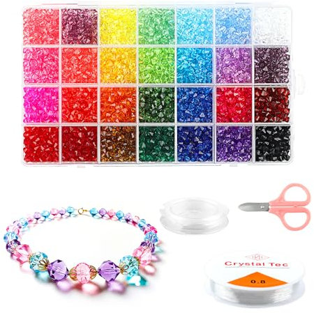Maxmoc Glasperlen zum Auffädeln,Kristall Perlen,2800 Stück 6mm Facettierte Glasperlen,28 Farben Bicone Beads,Glas Perlen mit Aufbewahrungsbox für Schmuck Halskette Armband DIY Basteln