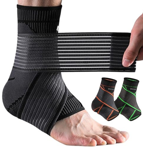 Ankle Brace with Strap | Sprained Ankle Support for Ligament Damage | Plantar Fasciitis | Achilles Tendonitis Relief | Ankle Support for Men & Women | Foot Brace for Sports | Pain Relief