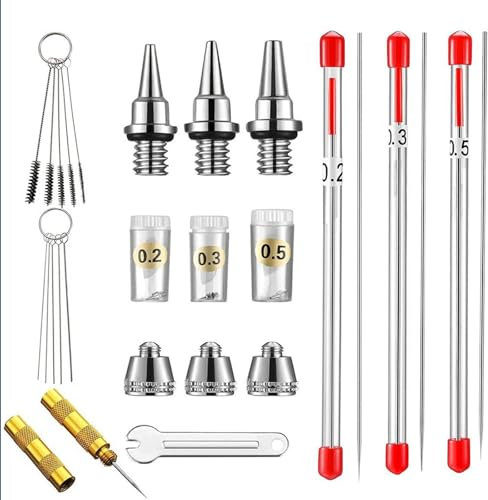 Xiciki 24pcs Airbrush Cleaning Kit with Airbrush Nozzle, Airbrush Replacement Parts Kit with Airbrush Cleaning Brushes, Needles, Nozzle Needle Cap Replacement Parts for Air Brush Spray Gun Kit
