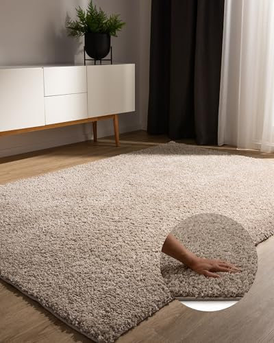 benuta Basic Waschbarer Hochflorteppich Sohari - Kunstfaser - Rechteckig & im Style: Uni, Minimalistisch - Pflegeleicht für Wohnzimmer Schlafzimmer, Beige, 133x190 cm