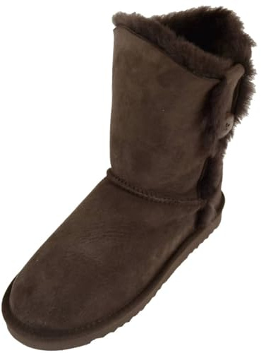 SNUGRUGS Womens Genuine Double Faced Sheepskin Mid Calf Outdoor Boot with Button Detail
