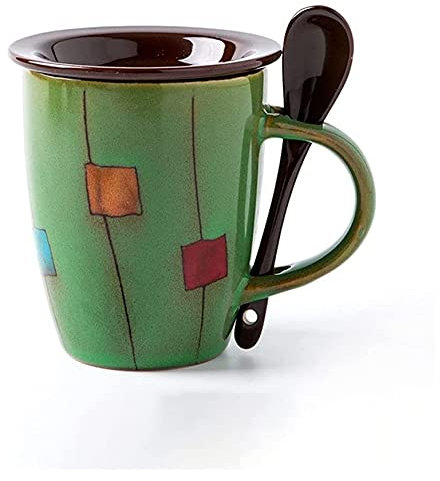 WOTZOV Ceramiche squisite, Tazze da tè e caffè in Ceramica con Coperchio e Cucchiaio Modello Tazza da Ufficio per la casa, Tazza da Latte Personalizzata Dipinta a Mano da 350 ml