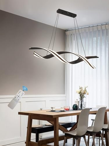 Druweniu LED Lampadario a Sospensione Moderno da Tavolo da Pranzo, 100cm Dimmerabile con Telecomando, Lampadario LED Sospensione per Sala da Pranzo Cucina Ufficio Soggiorno Camera da Letto (Nero)
