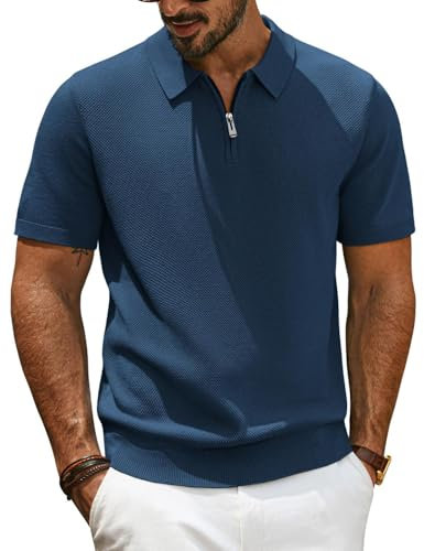 PJ PAUL JONES Poloshirts für Herren Kurzarm Retro Strick Polo Herren Tshirt Marineblau L