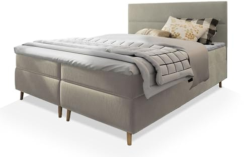 Masseno Boxspringbett Santa 160x200 cm Komplett-Set mit Matratze und Topper, Polsterbett mit Zwei Bettkästen -Beige, Paros 02