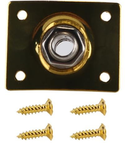 Alnicov Guitar Jack Socket Pickup 1/4 Inch Square Output Input Jack Cover Plate Gold for Electric Guitar and Bass with Screws