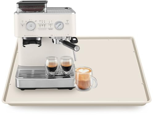 Silicone Coffee Maker Mat with Lip for Countertops, 19.7''x15'' Cream White | Multi leak-proof coffee tray for countertop, non-slip silicone tray for under coffee machine espresso accessory, wipe-clean