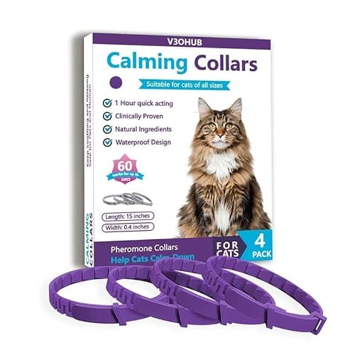 Cat Calming Collar (Pack of 4), Pheromone Infused Behaviour Support - Clinically Proven Anti-Stress & Anxiety Relief for Cats - Waterproof, Adjustable, Long-Lasting Comfort (Purple)