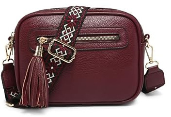 JFY Tassel Two Zipped Sections Canvas Strap Cross Body Bag
