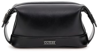 GUESS Sac de toilette en cuir synthétique noir, design élégant, avec logo métallique