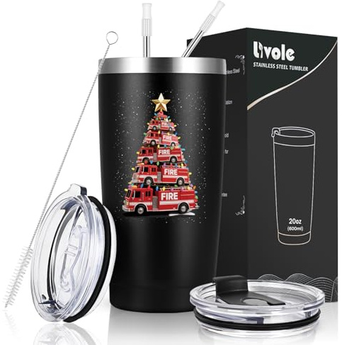 Livole Weihnachtsgeschenke für Feuerwehr, Feuerwehrmann, Feuerwehrfrau, Feuerwehrauto Geschenk, Mann Geschenkideen Weihnachten, Feuerwehr Tasse, 600ml Edelstahl Weinbecher, 20oz Kaffee Becher