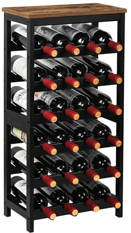 VASMIA Wine Rack Freestanding Floor, 6-Tier Display Wine Storage Shelves with Table Top, 24-Botttle Bamboo Wine Rack Shelf for Kitchen Bar Dining Room Living Room, Rustic Brown