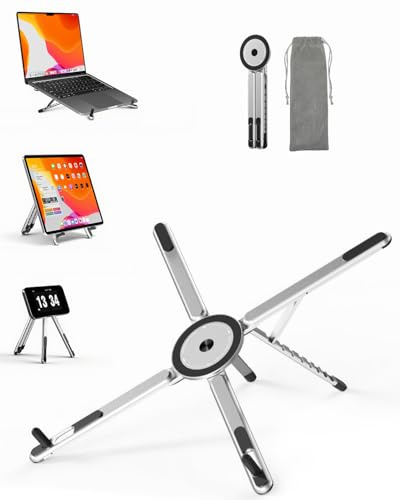 SupeDesk Supporto pieghevole per computer portatile, 3 in 1, altezza e angolo regolabili, in lega di alluminio, supporto per laptop con ventilazione, supporto ergonomico per laptop da 4 a 16 pollici