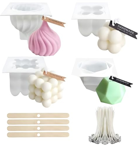 4 PCS Silicone Candle Moulds | Bubble Candle Moulds for Making, Silicone Mould for Candles, for DIY Crafts, Home Decor, Holiday Gifts
