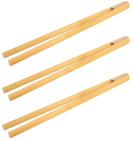 Lot de 3 pinces à barbecue en bois de hêtre de 30 cm pour saucisses, pinces de cuisine en bois de qualité supérieure avec fraisage rainuré, toast tongs pour salade, barbecue, steaks et légumes