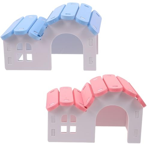 Kleintierhaus als Schlafnest für Kleine Haustiere, 2 Stück PVC | Leicht, Pflegeleicht, für Käfigzubehör und Spiel, Rosa und Blau, Geeignet für Ratten