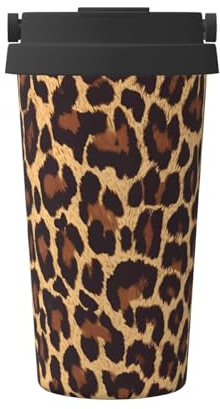 ZSUUGJ Taza de café aislada con estampado de leopardo con anillo de transporte retráctil, tapa a prueba de fugas, taza térmica de viaje de acero inoxidable 304