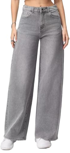 vittorio y Jeans Donna Vita Alta Larghi Baggy Wide Leg Fit Jeans (IT, Testo, L, Regular, Regular, Grigio)