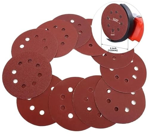 Sanding Belts 10~100pcs Sanding Discs Hook and Loop Adhesive Sandpaper 5 Inch 8 Hole for Random Orbital Sand 60-2000 Grits Abrasive Sheets(600 Grits,100pcs)