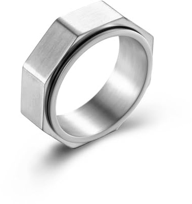 VHKJewE Anello girevole con dado esagonale in acciaio al titanio, gioiello antistress, EDC essenziale, design industriale hardcore(Q)
