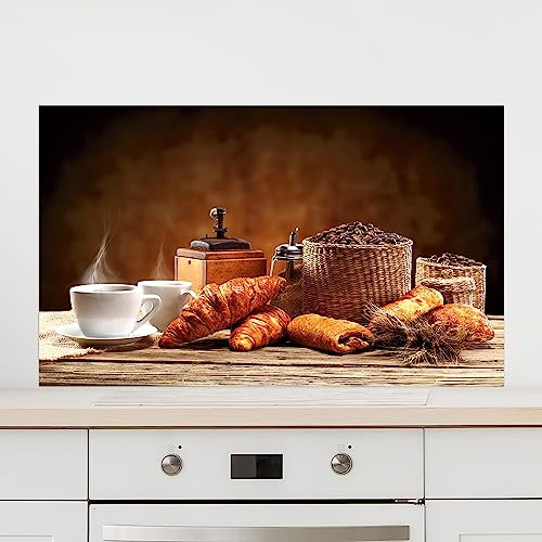 GRAZDesign Küchenrückwand Spritzschutz Küche Glas | Kaffee mit Frühstück Braun Motiv | für Herd und Spüle, Rückwand Küche, Glasplatte mit Motiv Küchenbilder, 80x60cm