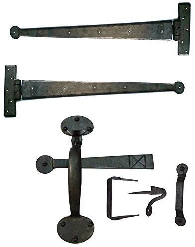 Paire de 45,7 cm T Charnières et Suffolk 20,3 cm pouce Loquet – forgée à la main en fer forgé Finition cire d'abeille