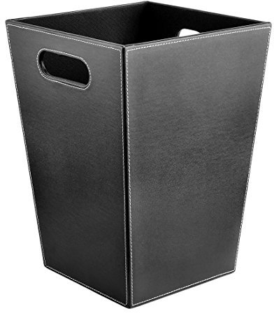 LVPY Papierkörbe Klassisch Vintage Retro PU Leder Papierkorb Mülleimer Abfalleimer Trash Bin ohne Deckel für Büro/Badezimmer/küche/Schlafzimmer - Schwarz