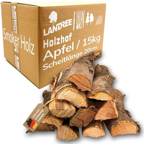 Landree Apfel Smoker-Holz 15 kg - 20cm Scheitlänge - Fruchtig-süßes Räucherholz, naturbelassen für authentisches BBQ, Qualität aus Schleswig Holstein