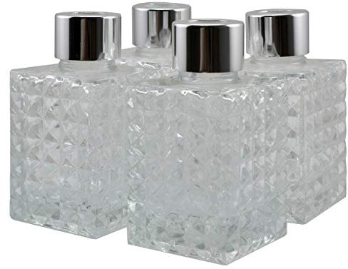 Ougual Set of 4 Diamond Emboss Square Glass Diffuser Bottles 100ml Fragrance Accessories For Essential Oils