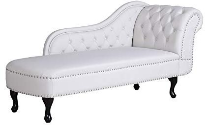 Chesterfield Recamiere Weiss Relaxliege Chaiselongue englisches Sofa gepolstert Sitzbank 170 cm Holz fha004 Palazzo Exklusiv