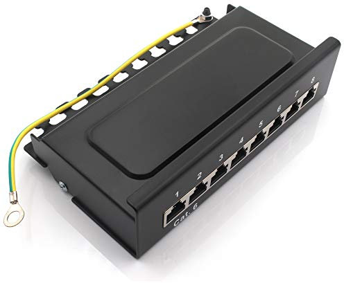 1aTTack.de 367452 Panneau de brassage CAT6 8 ports panneau de distribution noir LSA+ technologie de connexion distribution réseau - RJ45 - TIA 568 A/B - noir