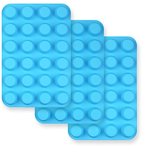 HomEdge Teglia per mini muffin in silicone, 24 tazze, 3 confezioni, stampi antiaderenti per muffin, cupcake, tortine, blu