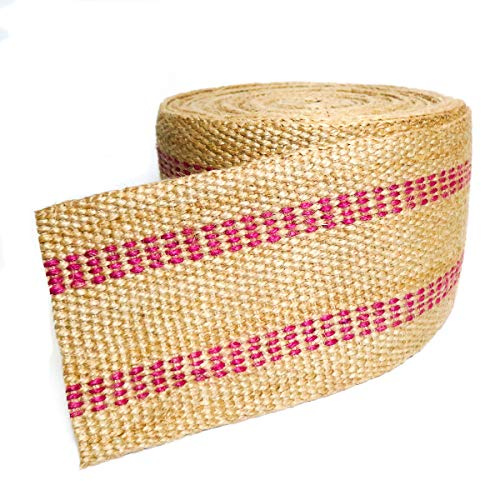 Upholstery/Craft Jute Webbing (Burlap) 3.5 Inches (8.89cm) X 10 Yards (9.14m)-Natural W/Red Stripes