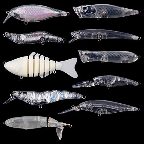 Unlackierte Angelköder Kit Harte Kunstköder Herstellungsset mit leeren Crankbait Minnow sinkenden Ködern Angelhaken Spaltringe Laseraufkleber DIY-Köder herstellungs werkzeuge (10stk)