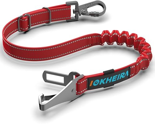 IOKHEIRA Hunde Sicherheitsgurt für Auto, Hundegurt fürs Auto Sicherheitsgeschirr Einstellbarer mit Universalstecker & Befestigung der Verriegelungsstange (Rot)