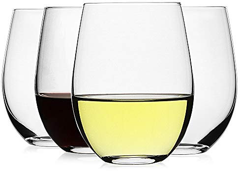 LUXU Stemless Wine Glasses(Set of 4)-565 ml,Clear Wine Cups for Red or White Wine,Crystal Whiskey Tumblers,Large Water Goblets,Drinking Glassware for Beer,Great Wine Gifts for Any Occasion