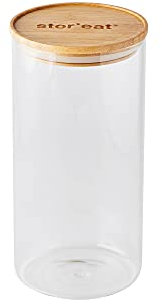 Mastrad Stor'Eat - Tarro de almacenamiento (vidrio de borosilicato resistente, protege de la humedad, tapa hermética, color bambú, sin BPA, 1750 ml)