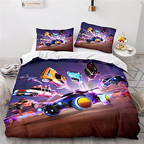 NICHIYOBI Rocket League Bettbezug Bettwäsche Set - Bettbezug und Kissenbezug,Mikrofaser,3D Digital Print dreiteiliger Bettwäsche (17,Single 135 * 200cm+80 * 80cm)