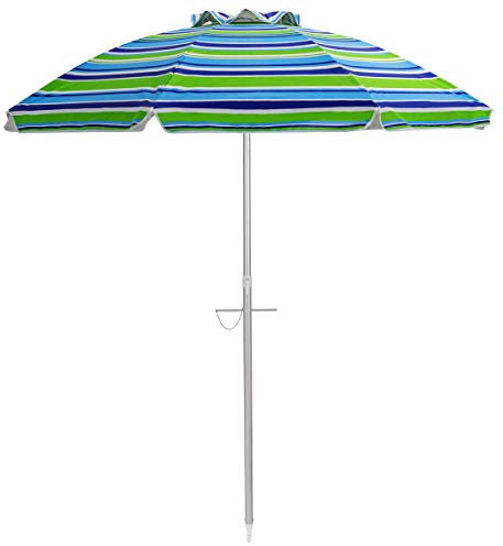 Multigot 2m Beach Umbrella, UPF50 + Sun Protection Garden Parasol Umbrella with Tilt Function, Outdoor Sunshade Shelter Parasol for Backyard, Pool, Balcony and Terrace (Blue + Green)