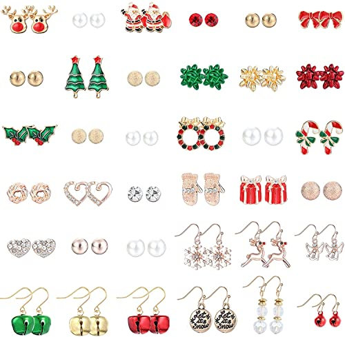 LOLIAS 36 Paare Weihnachten Charme Ohrstecker Weihnachten Ohrringe Set for Damen Mädchen Weihnachts Ren schneeflocken Weihnachtsmann Glocken Ohrringe Hängend Schmuck Geschenk …