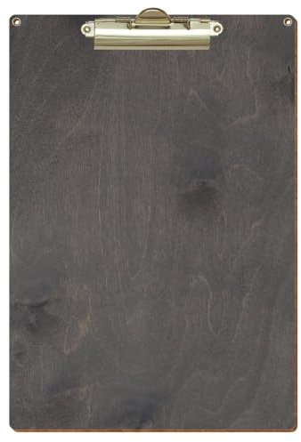 Bütic Holz Klemmbrett Standardform Grau für DIN A3 A4 A5 A6 mit 2 Ösen aus 3 mm starkem Birkensperrholz mit Klarlack versiegelt, Format:A4 hoch, Klemme:Zahnklemme gold