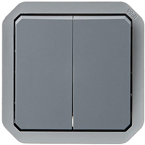 Legrand - Commande pour fonction double interrupteur ou va-et-vient 10A ou poussoir 10A étanche Plexo finition gris