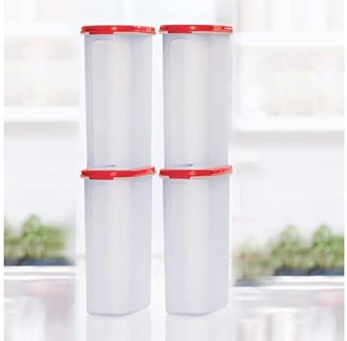 tupperware Contenedor de plástico para comestibles, 2,3 L, 4 unidades, color rojo