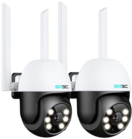 SV3C 2 Stück PTZ Sicherheitskamera im Freien, 1080P Schwenk-Neige-WiFi-IP-Kamera, Automatische Verfolgung 360 Kamera, ONVIF, Farbnachtsicht, Audio, Bewegungserkennung, 24/7 Aufzeichnung, Camhipro APP