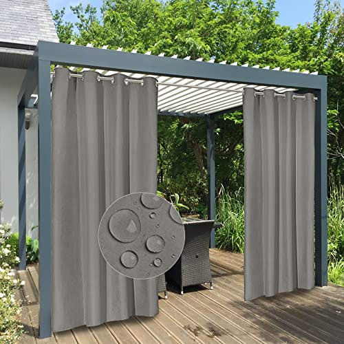 Easy-Going 100% Waterproof Outdoor Curtains Windproof Weatherproof Porch Curtains, Premium Thick Outdoor Privacy Grommet Top Panels for Patio, Gazebo and Pergola, 2 Panels, 54x84 inch, Grey
