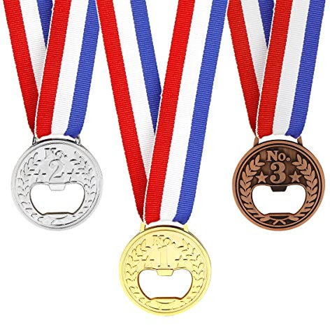 Doerdo Lot de 3 décapsuleurs en métal en forme de médaille pour fête, jeu, bar, restaurant, doré argenté et cuivre