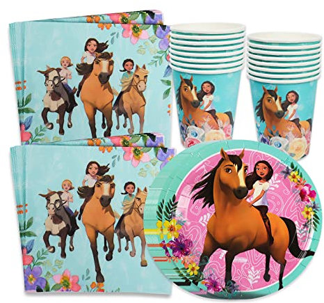 Gxhong Décorations Anniversaires de Spirit Cheval,46PCS Vaisselle de Fête d'anniversaire avec Assiettes Serviettes,Décorations de Table d'anniversaire,pour Enfants Fournitures de décorations de fête